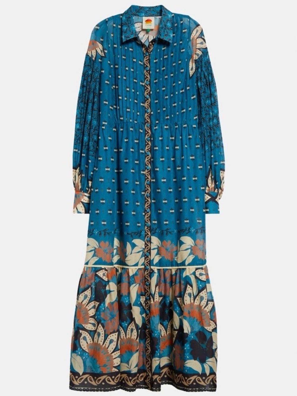 NWT FARM Rio Blue Ainika Chill Maxi Shirtdress Size XS Button Up Balloon Sleeves